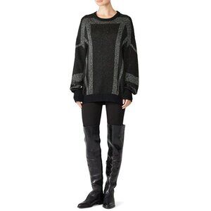 IRO Sweater Dock Lurex Metallic Pullover Sweater Black Silver SZ L $395